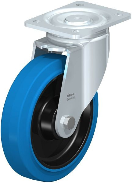 Blickle LH-POEV 200KD-SB Stahlblech-Lenkrolle, Schwerlast-Ausführung, mit Anschraubplatte, Elastik-Vollgummi, Blau, 851888