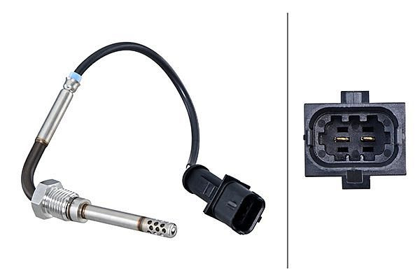 HELLA Sensor, Abgastemperatur, 2-polig, geschraubt, Kabel: 155mm, 6PT 010 376-521
