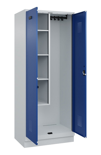 C+P Putzmittel-Spind Evolo PLUS, mit Sockel, 2 Abteile, 1950x800x500mm, 7035/501, Frontfarbe RAL 5010 Enzianblau, Zylinderschloss, 049120-02 S10033