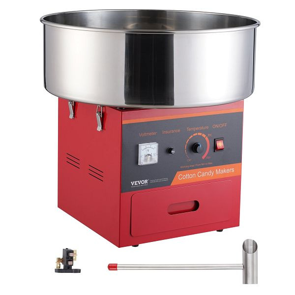 VEVOR Elektrische Zuckerwattemaschine, 1000 W, mit Edelstahlschüssel, Zuckerschaufel und Schublade, Rot, TSMHTJHSWGZMYG5FSV2