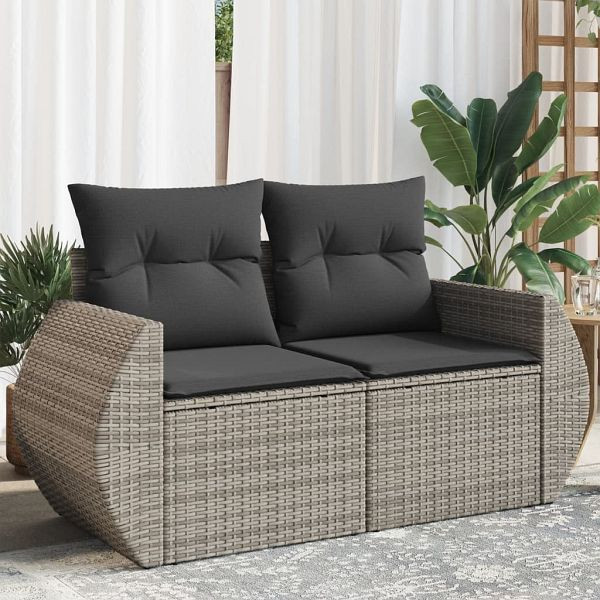 vidaXL Gartensofa 2-Sitzer mit Kissen Grau Poly Rattan, 366142