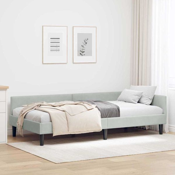 vidaXL Eckbettgestell Hellgrau 90 x 200 cm Samt und Engineered Holz, 42016154