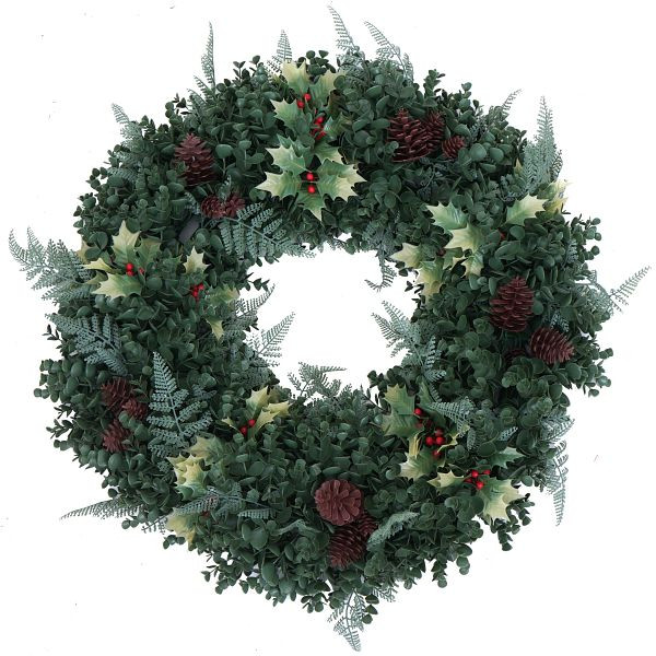 Mendler Künstlicher Kranz HWC-O98, Türkranz Tischkranz, Deko künstlich Ø 60cm, grün mit roten Beeren, 139602