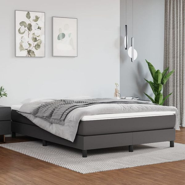vidaXL Boxspringbett mit Matratze Grau 140x200 cm Kunstleder, 3144265