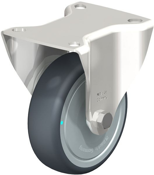 Blickle BX-TPA 102KD-FK Edelstahl-Bockrolle mit Anschraubplatte, Thermoplastisches Gummi-Elastomer, Grau, 760826