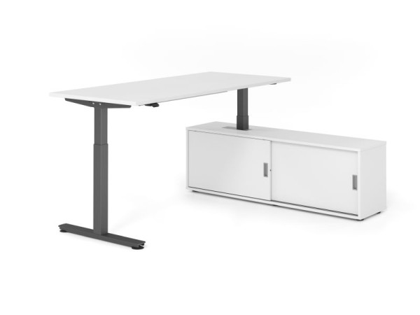 Hammerbacher Schreibtisch XMST19, 180x80cm, Platte: Weiß, T-Fuß Gestell Graphit, Höhe: 71 - 120 cm, Weiß / Weiß, VXMST19SB/W/G/W/W