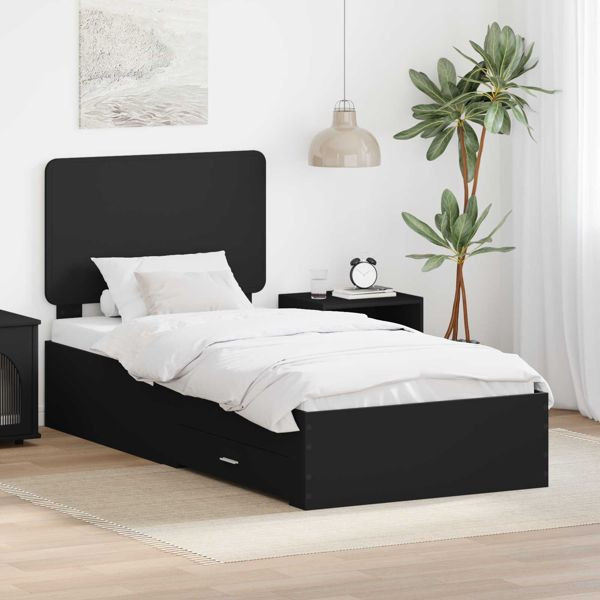 vidaXL Bettrahmen mit Kopfteil Schwarz 75 x 190 cm Holzwerkstoff, 3412847