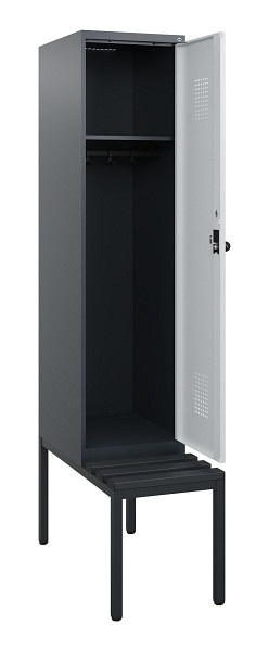 C+P Spind Evolo PLUS, 1 Abteil, 1950x400x815mm, 7016/7035, Drehriegel, Sitzfläche Kunststoff, Sitzbank, 0490505-12 S10071