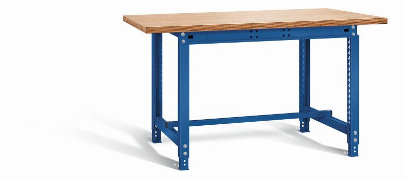 Otto Kind Werktisch allrounder, höhenverstellbar von 715-955 mm, Multiplexplatte 25 mm, überstehend, 2 Fußgestelle, komplett RAL 5010, 072313013
