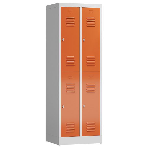 Lüllmann ClassiX Garderobenschrank, 2 Abteile doppelstöckig, 1800 x 590 x 500 mm, lichtgrau/feuerrot, X-520224