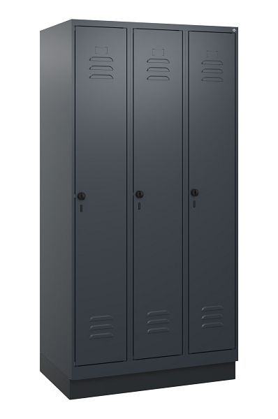 C+P Umkleidespind Classic PLUS mit Mitteltrennwand, Sockel, 3 Abteile, 1800x900x500mm, 7016/7016, Drehriegel, 0800207-30F S10012