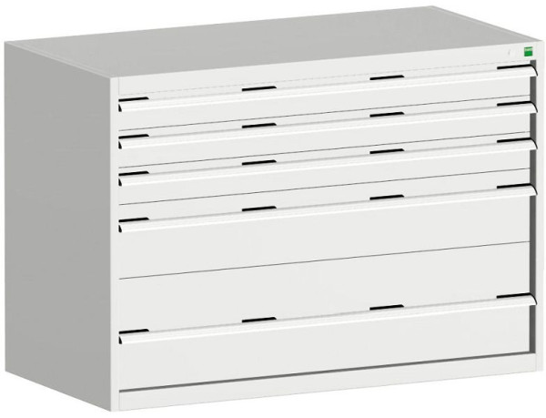 bott cubio Schubladenschrank bestückt mit 5 Schwerlastschubladen BxTxH: 1300 x 650 x 900 mm, RAL 7035, 40022114.16V