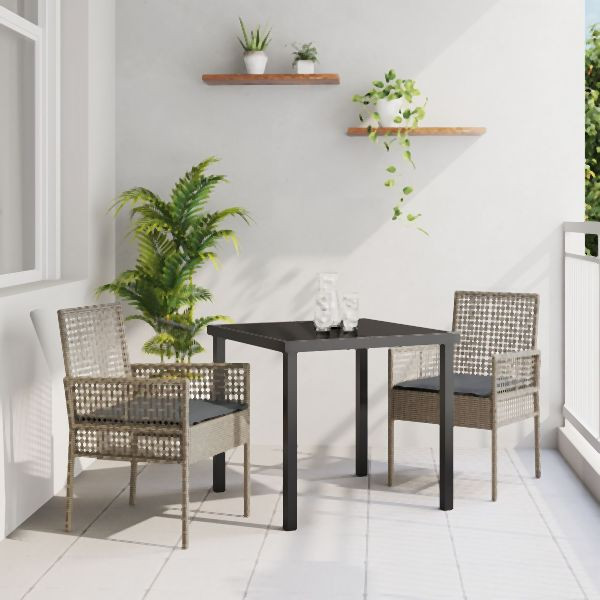 vidaXL Gartenstühle 2 Stück mit Kissen Grau Poly Rattan, 42003447