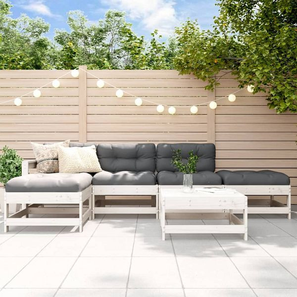 vidaXL 6-teilig Garten-Lounge-Set mit Kissen Weiß Massivholz, 3185907
