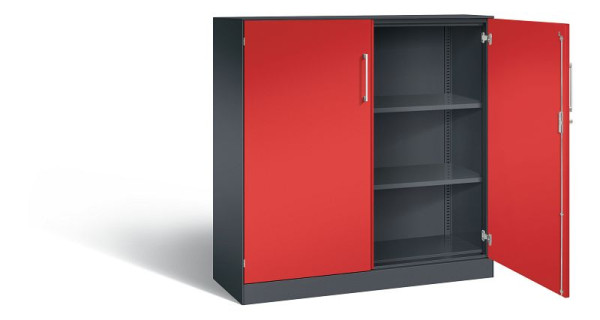 C+P Flügeltürenschrank Asisto, H1310xB1200xT435mm, Farbe: Schwarzgrau / feuerrot, Bügelgriff, 3 OH, 141031-000 S10122