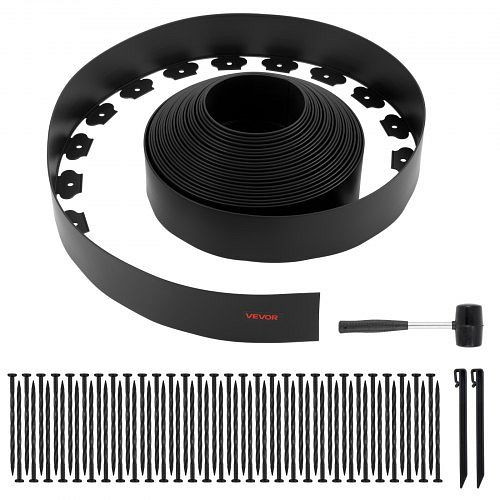 VEVOR Rasenkante 20 m x 10 cm mit 60 Spikes & 2 Erdspießen, Kunststoff-Beeteinfassung für Blumenbeete & Hofpflaster, SLPZ66FT4INCGWH0J001V0