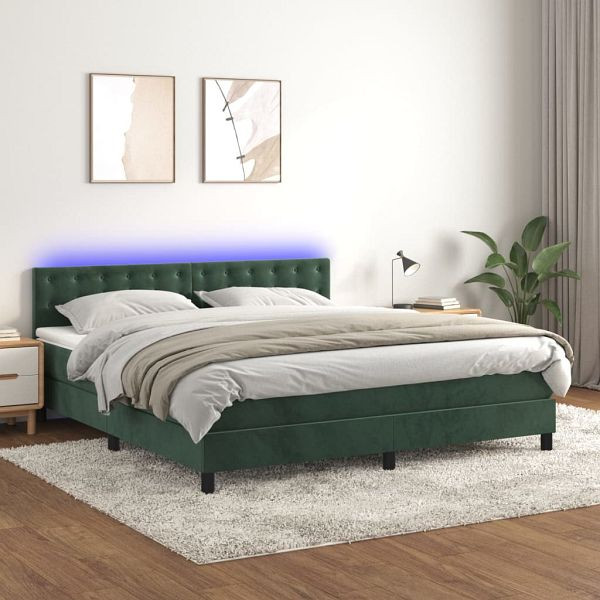 vidaXL Boxspringbett mit Matratze & LED Dunkelgrün 180x200 cm Samt, 3134660