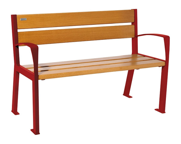 Procity Sitzbank Silaos 5 Holzlatten, 1200 mm, Mit Armlehne, Holz & Stahl, helle Eiche/RAL 3004, 209511.3004.CHEC