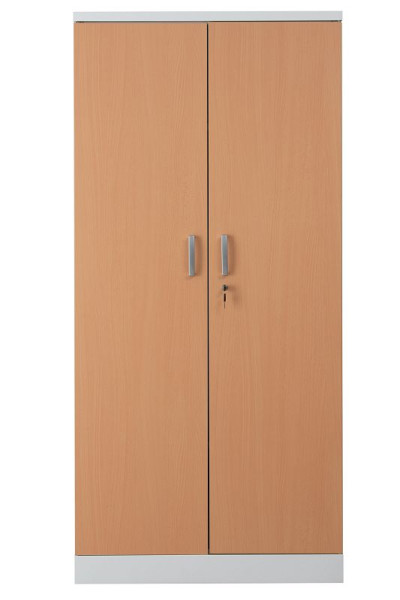 Gürkan Flügeltürenschrank, 42 x 92 x 195 cm, Verkehrsweiß, Buche, Fachboden Stück 4, FLC/WD.19, 100113