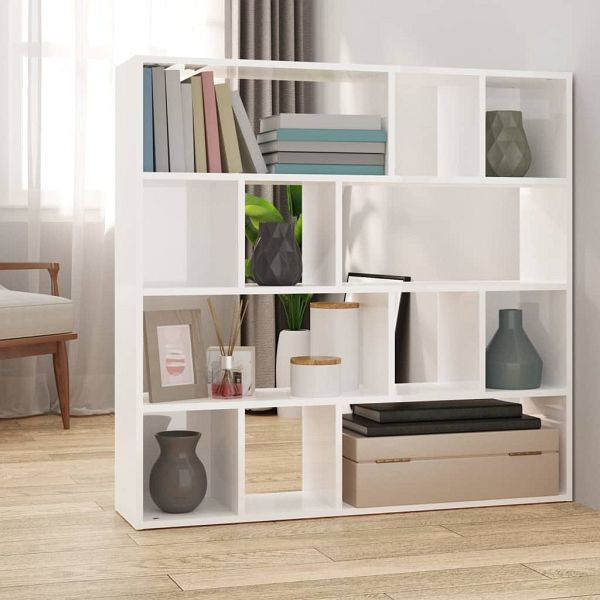 vidaXL Bücherregal/Raumteiler Hochglanz-Weiß 105x24x102 cm, 823247