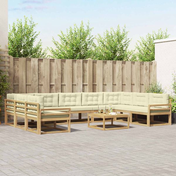 vidaXL Outdoor-Sofagarnitur mit Kissen 10-teilig Weiß und Creme, 3387069