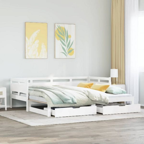 vidaXL Tagesbett Ausziehbar mit Schubladen ohne Matratze Weiß 80x200cm, 3302234