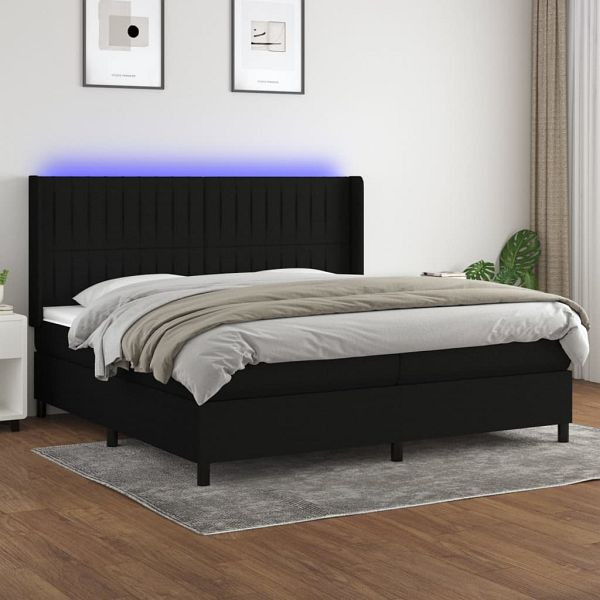 vidaXL Boxspringbett mit Matratze & LED Schwarz 200x200 cm Stoff, 3138503