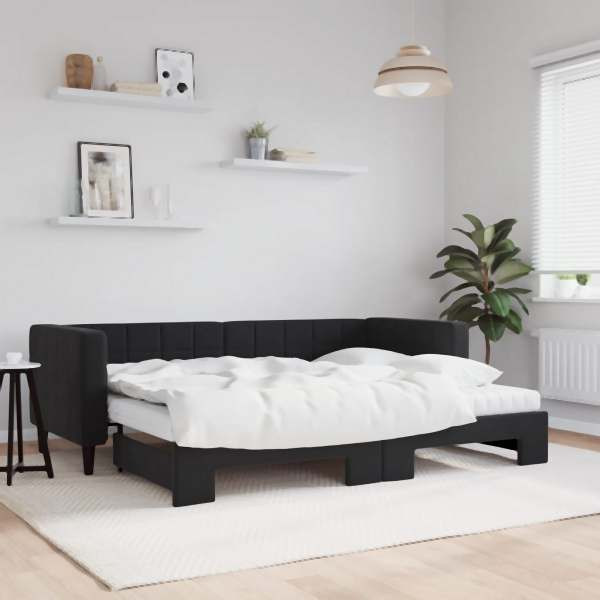 vidaXL Tagesbett Ausziehbar mit Matratzen Schwarz 80x200 cm Samt, 3196712