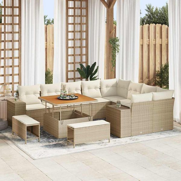 vidaXL Garten-Sofa-Set 12-teilig Beige und Creme 100 x 100 x 71 cm, 3363986
