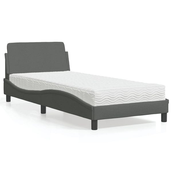 vidaXL Bett mit Matratze Dunkelgrau 90x190 cm Stoff, 3208305