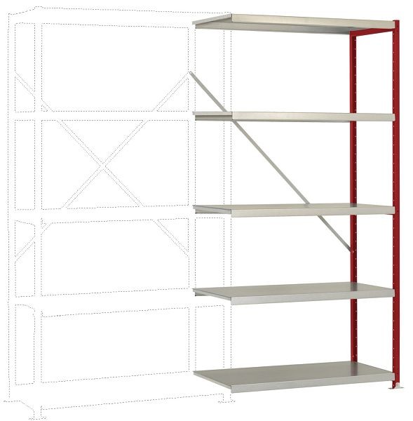 Manuflex Mittelschweres Fachboden-Steckregal Anbauregal mit 5 Stahlböden, HxBxT = 2000 x 1000 x 600 mm, rubinrot, RP1120.3003