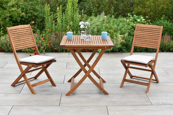 Merxx Bali Set 5-teilig, 2 Klappstühle, 2 Sitzkissen, beige, 1 Klapptisch 70 x 70 cm, FSC Akazie, 51148-311