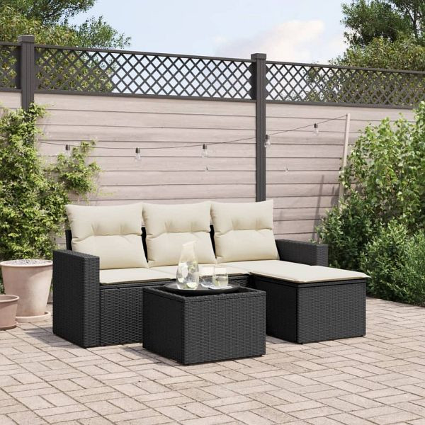 vidaXL 5-teilig Garten-Sofagarnitur mit Kissen Schwarz Poly Rattan, 3251213
