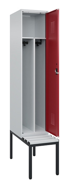 C+P Spind Evolo PLUS, 1 Abteile, 2120x400x815mm, 7035/3003, Haken 4, Zylinderschloss, Sitzfläche Kunststoff, Sitzbank, Trennwand, 0490507-12F S10085