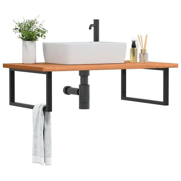 vidaXL Waschbeckenregal Wandmontage Stahl und Massivholz Buche, 3302525