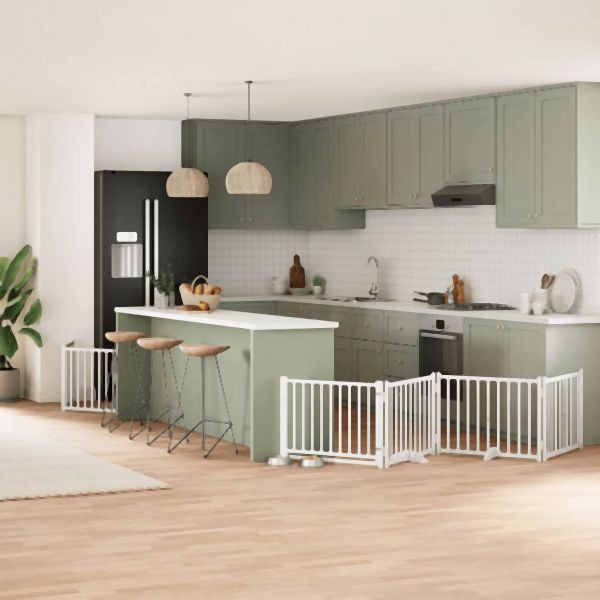 vidaXL 12-tlg. Hundetor mit Tür Faltbar Weiß 960 cm Pappelholz, 3155732