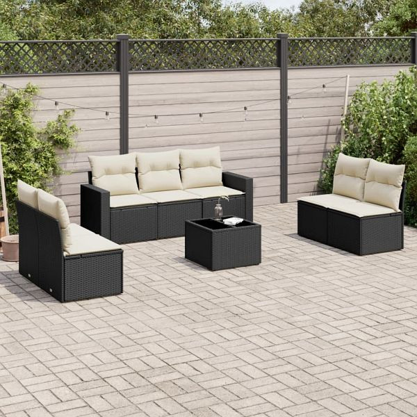 vidaXL 8-teilig Garten-Sofagarnitur mit Kissen Schwarz Poly Rattan, 3218826