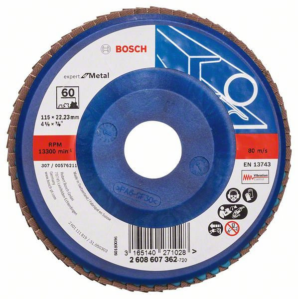 Bosch Fächerschleifscheibe X551 Expert for Metal, gerade, 115 mm, 60, Kunststoff, VE: 10 Stück, 2608607362