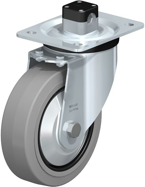 Blickle L-POEV 160R-CS11-SG-FA Stahlblech-Lenkrolle, mittelschwere Ausführung, mit Anschraubplatte & Zentralfeststeller, Elastik-Vollgummi, Grau, 850633