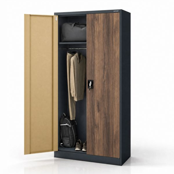Jan Nowak Multifunktionaler Metallschrank, Anthrazit / Nussbaum, 900x1850x450 mm, DAWID Eco Design, 2226