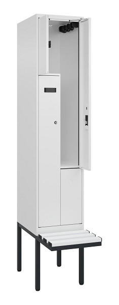 C+P Z-Spind Evolo PLUS, Bank, 2 Fächer, 2120x400x815mm, 9016/9016, Zylinderschloss, Material Sitzfläche Kunststoff, 0490437-122 S10101