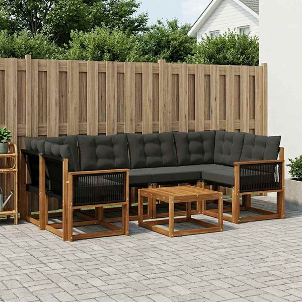 vidaXL Outdoor-Sofagarnitur mit Kissen 7-teilig Natürlich und Schwarz, 3381808