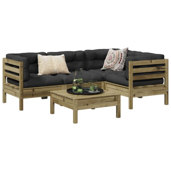 vidaXL 5-tlg. Garten-Sofagarnitur mit Kissen Kiefernholz Imprägniert, 3299429