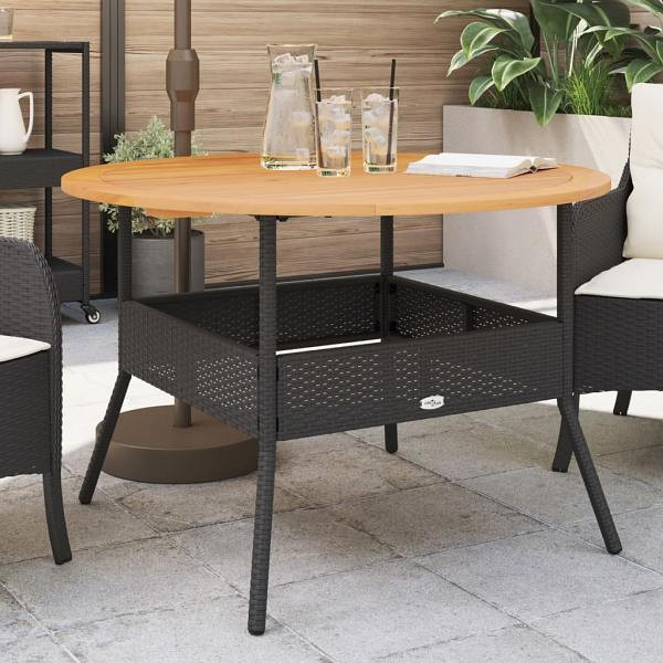 vidaXL Gartentisch mit Holzplatte Schwarz Ø110x71 cm Poly Rattan, 368625