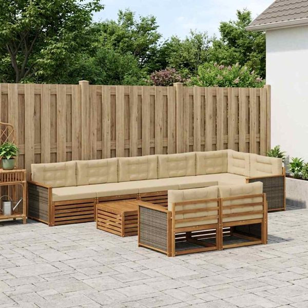 vidaXL Outdoor-Sofagarnitur mit Kissen 9-teilig, 3383531