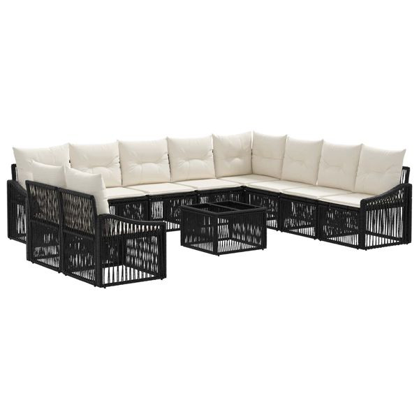 vidaXL Gartensofa-set 11-teilig Schwarz Poly-Rattan, 3436054
