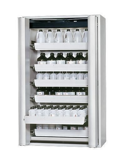 asecos Gefahrstoffschrank GF-1201.6 (one touch), 1200 mm, 6 Auszüge, Falttüren, grau, 3011900130149