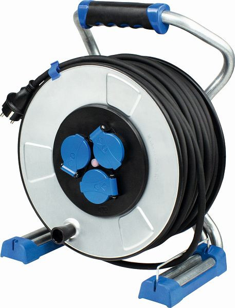 as-Schwabe „IronCoat“ Xperts Metallkabeltrommel 285mm Ø 33 m schwere Gummischlauchleitung, H07RN-F 3G2,5 mit Schutzkontaktstecker, 22723