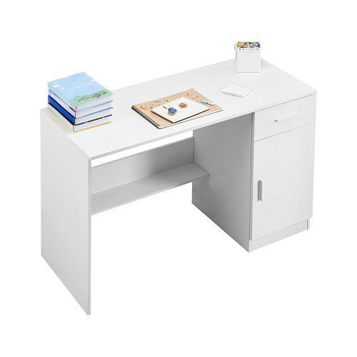 VEVOR kleiner Schreibtisch mit Schublade, Arbeitstisch aus Holz, verstellbares Regal, MDF, weiß, für Büro/Schlafzimmer, ETBMSZZFXCCWPJ62L001V0