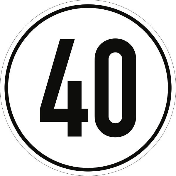 Moedel Geschwindigkeitsschild, 40 km/h, Folie, Ø 200 mm, 54278
